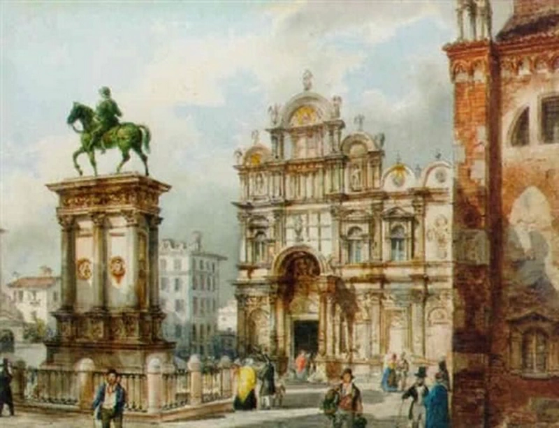 Veduta della statua di Bartolomeo Colleoni nel Campo di San Zanipolo